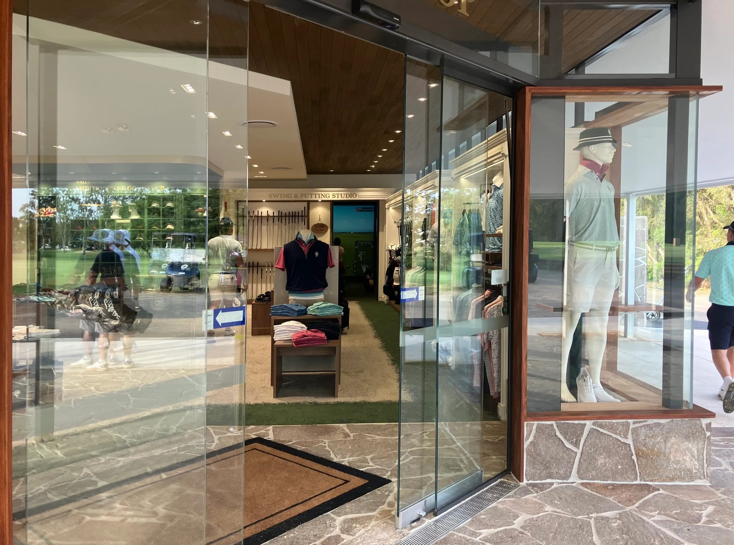 The glazed entry to the golf shop.