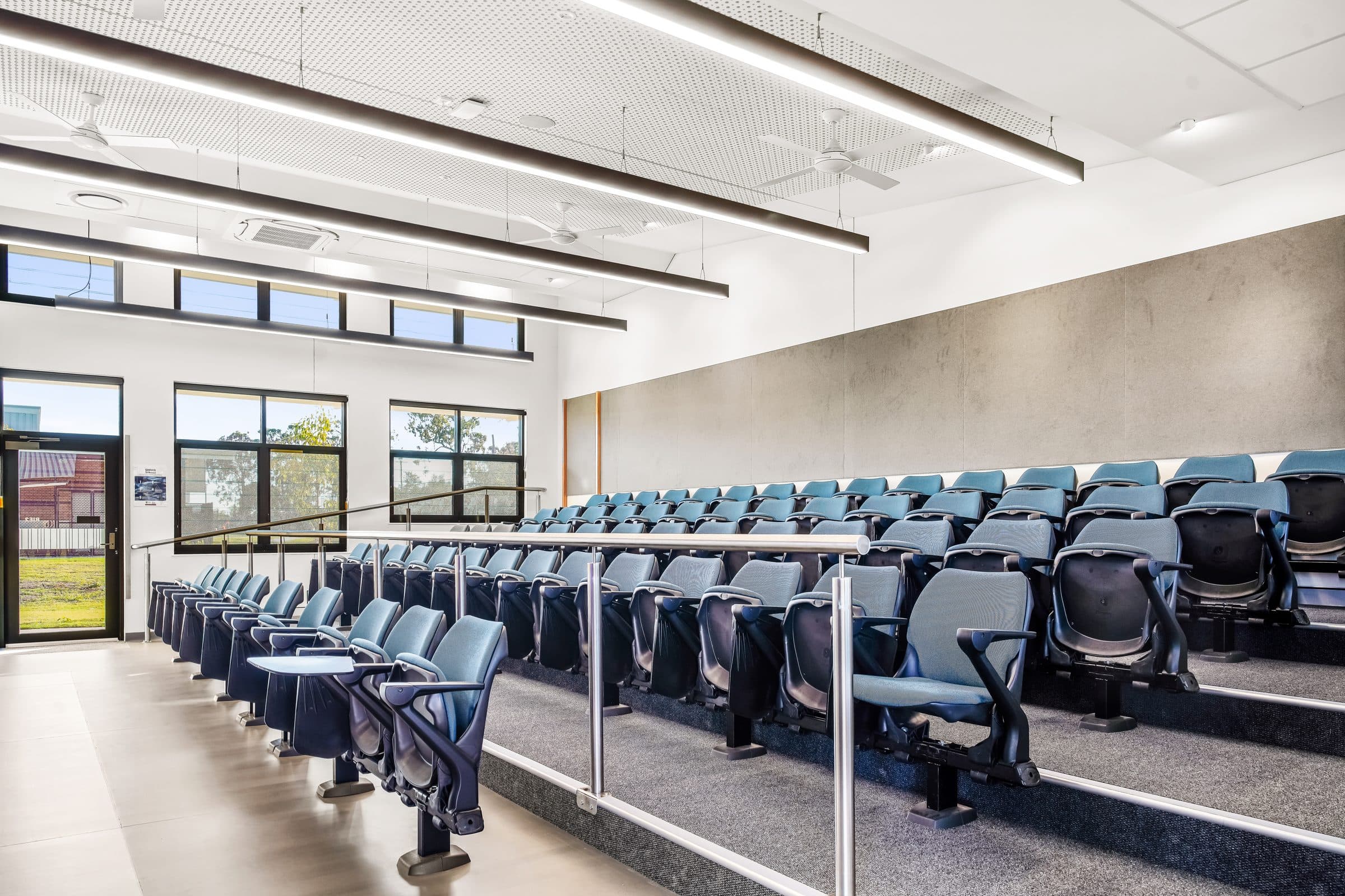 Tiered seating in the music and drama building.
